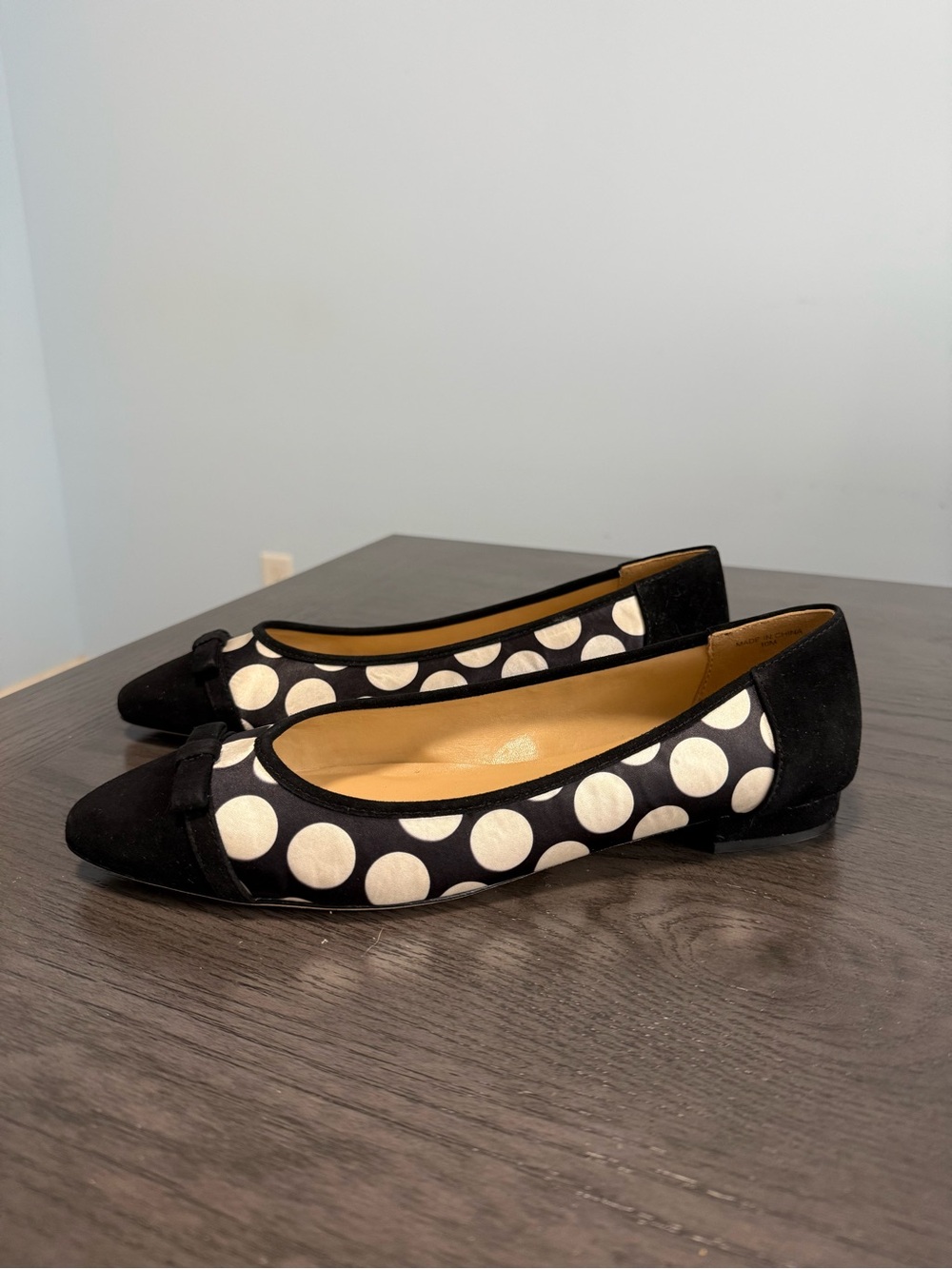Talbots RSVP Polka Dot Ballet Flats Women’s 10M Black White Bow Leather Sole
